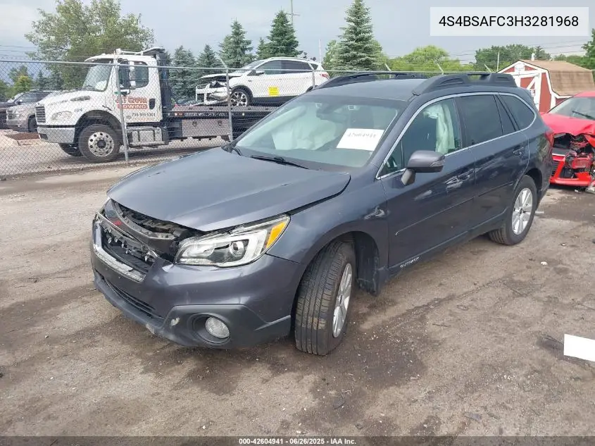 2017 Subaru Outback 2.5I Premium VIN: 4S4BSAFC3H3281968 Lot: 42604941