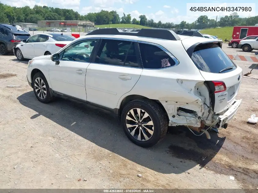 2017 Subaru Outback 2.5I Limited VIN: 4S4BSANC4H3347980 Lot: 42633602