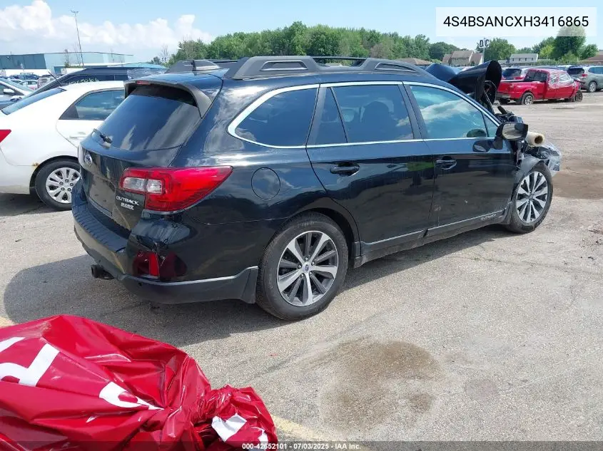 2017 Subaru Outback 2.5I Limited VIN: 4S4BSANCXH3416865 Lot: 42652101