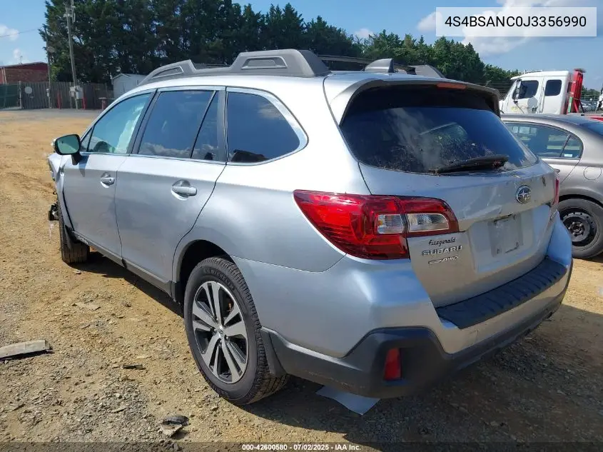2018 Subaru Outback 2.5I Limited VIN: 4S4BSANC0J3356990 Lot: 42600580