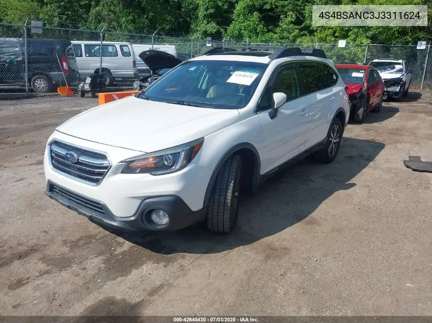 2018 Subaru Outback 2.5I Limited VIN: 4S4BSANC3J3311624 Lot: 42648430