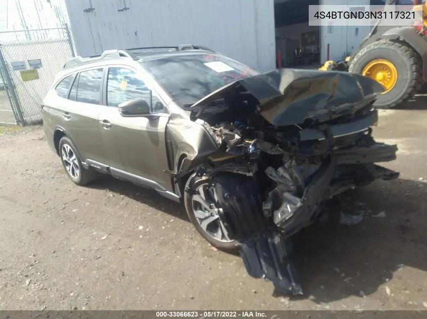 2022 Subaru Outback Limited Xt VIN: 4S4BTGND3N3117321 Lot: 33066623
