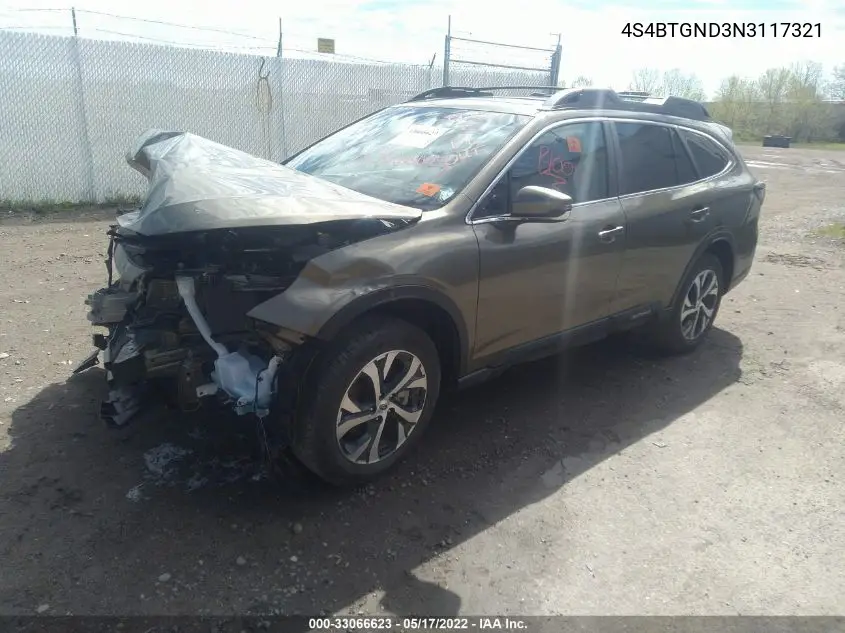 2022 Subaru Outback Limited Xt VIN: 4S4BTGND3N3117321 Lot: 33066623