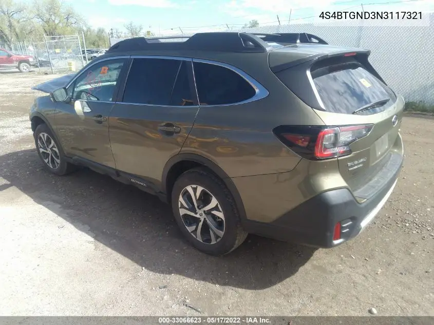 2022 Subaru Outback Limited Xt VIN: 4S4BTGND3N3117321 Lot: 33066623