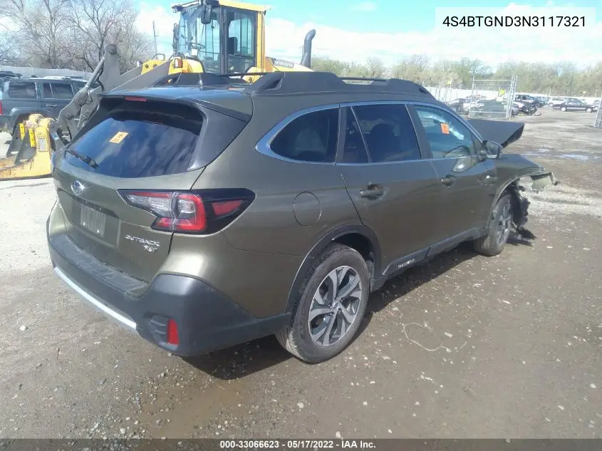 2022 Subaru Outback Limited Xt VIN: 4S4BTGND3N3117321 Lot: 33066623