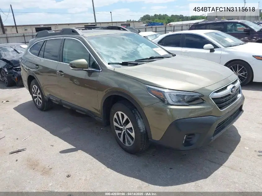 2022 Subaru Outback Premium VIN: 4S4BTAFC1N3115618 Lot: 42038166