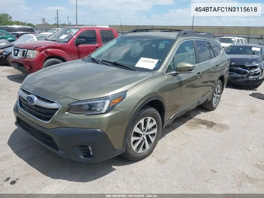 2022 Subaru Outback Premium VIN: 4S4BTAFC1N3115618 Lot: 42038166
