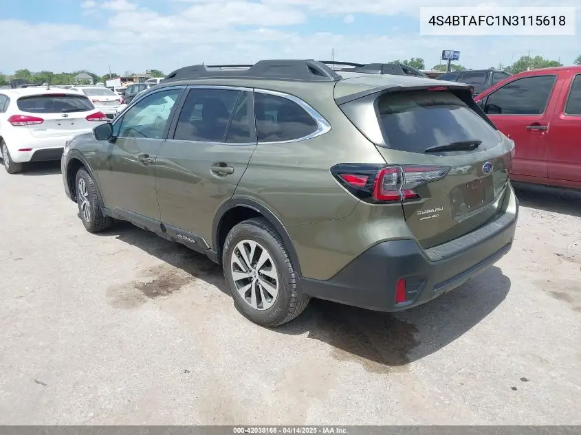 2022 Subaru Outback Premium VIN: 4S4BTAFC1N3115618 Lot: 42038166