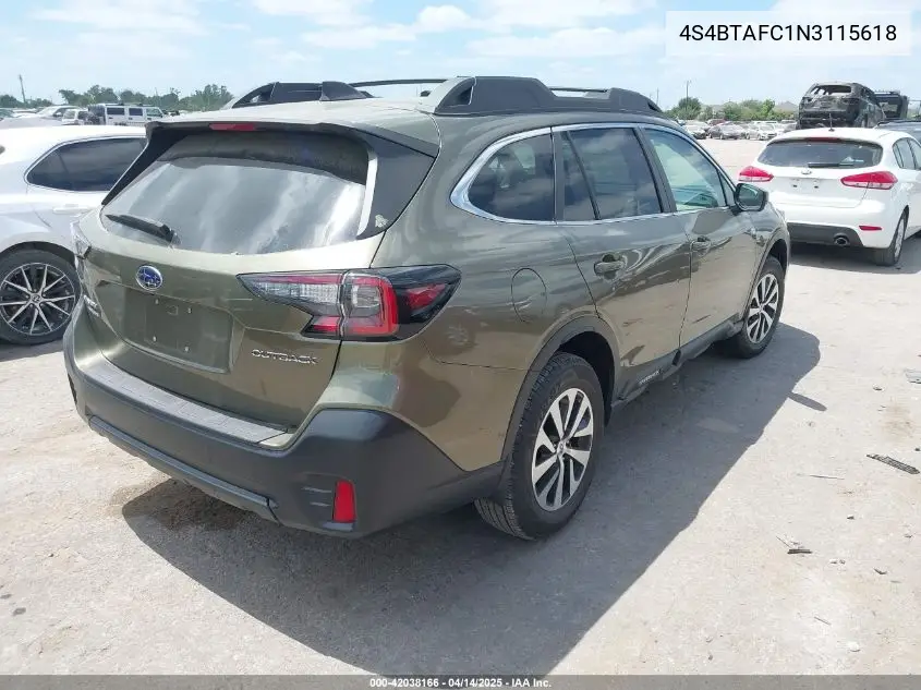 2022 Subaru Outback Premium VIN: 4S4BTAFC1N3115618 Lot: 42038166