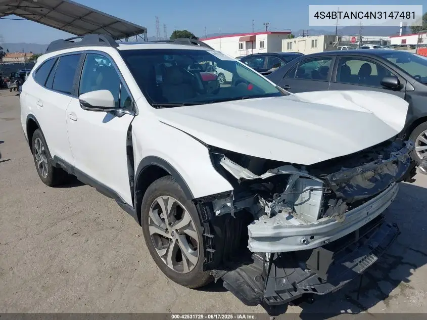 2022 Subaru Outback Limited VIN: 4S4BTANC4N3147481 Lot: 42531729