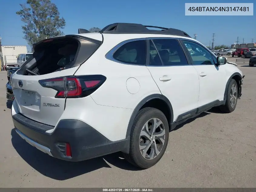 2022 Subaru Outback Limited VIN: 4S4BTANC4N3147481 Lot: 42531729