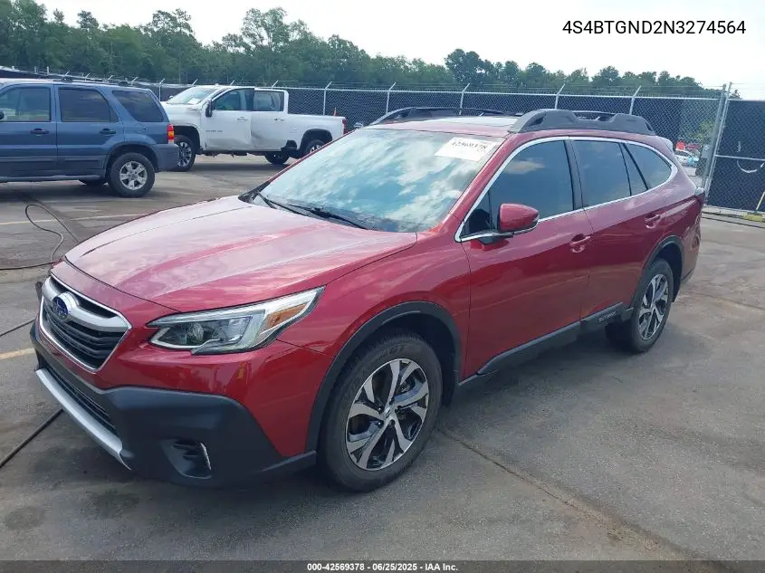 2022 Subaru Outback Limited Xt VIN: 4S4BTGND2N3274564 Lot: 42569378