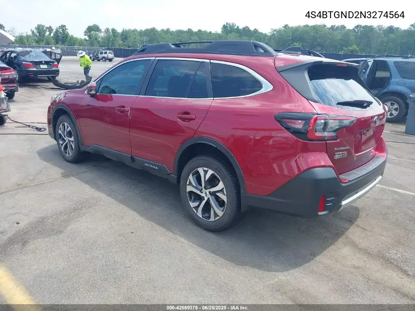 2022 Subaru Outback Limited Xt VIN: 4S4BTGND2N3274564 Lot: 42569378