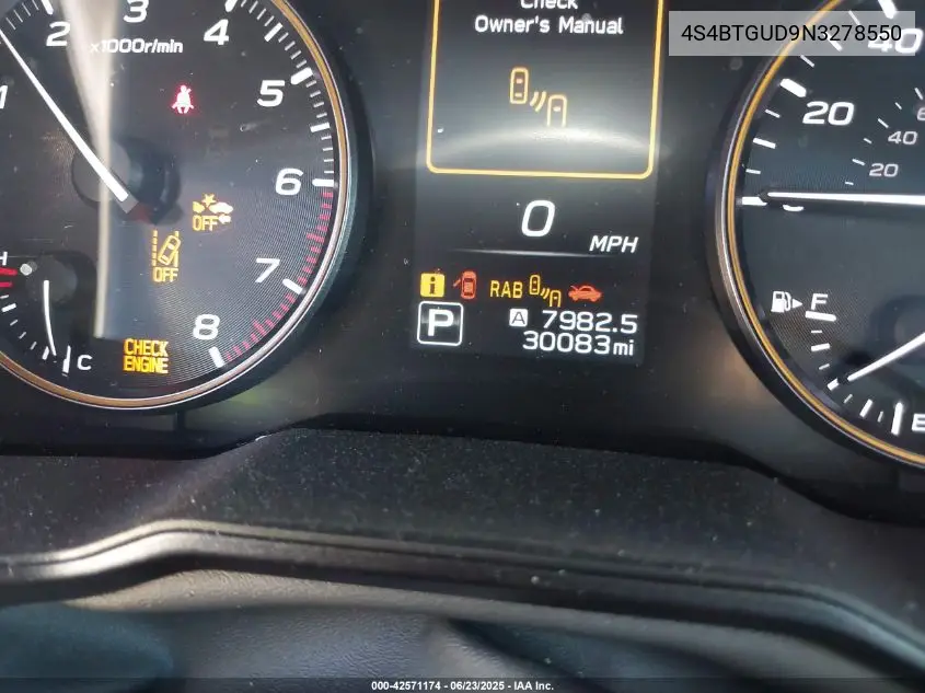 2022 Subaru Outback Wilderness VIN: 4S4BTGUD9N3278550 Lot: 42571174