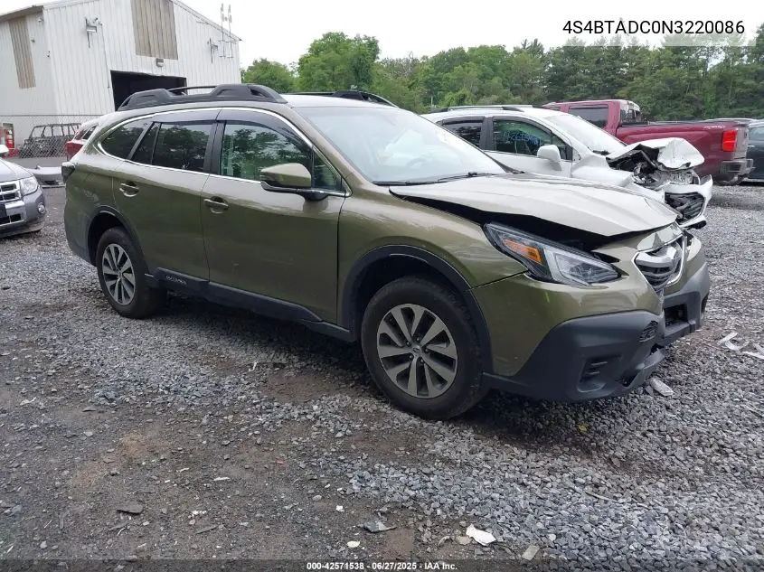 2022 Subaru Outback Premium VIN: 4S4BTADC0N3220086 Lot: 42571538