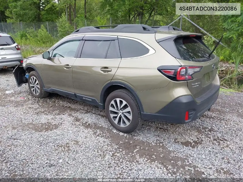 2022 Subaru Outback Premium VIN: 4S4BTADC0N3220086 Lot: 42571538