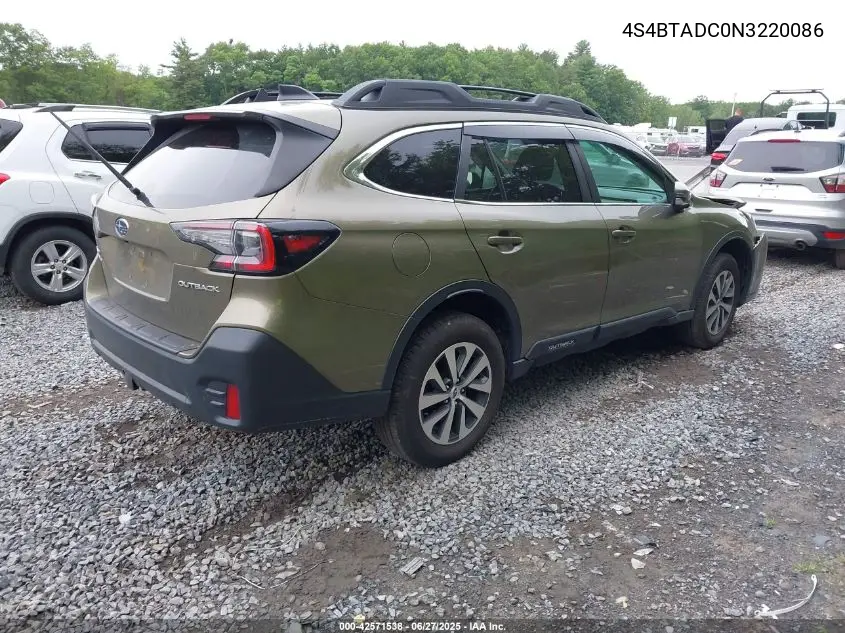 2022 Subaru Outback Premium VIN: 4S4BTADC0N3220086 Lot: 42571538