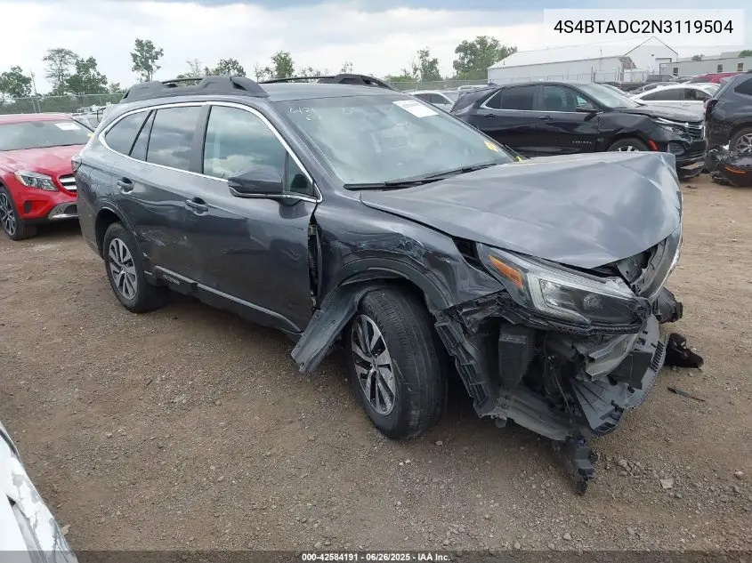 2022 Subaru Outback Premium VIN: 4S4BTADC2N3119504 Lot: 42584191