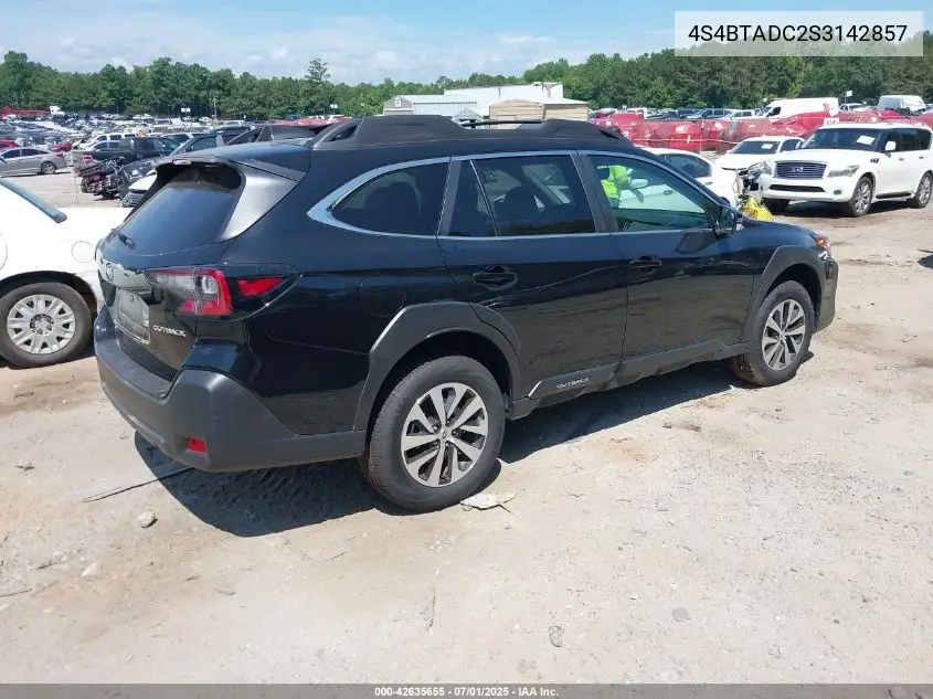 2025 Subaru Outback Premium VIN: 4S4BTADC2S3142857 Lot: 42635655