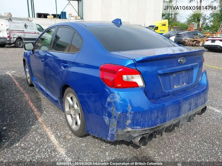 2016 Subaru Wrx Limited VIN: JF1VA1G6XG9814798 Lot: 40006081