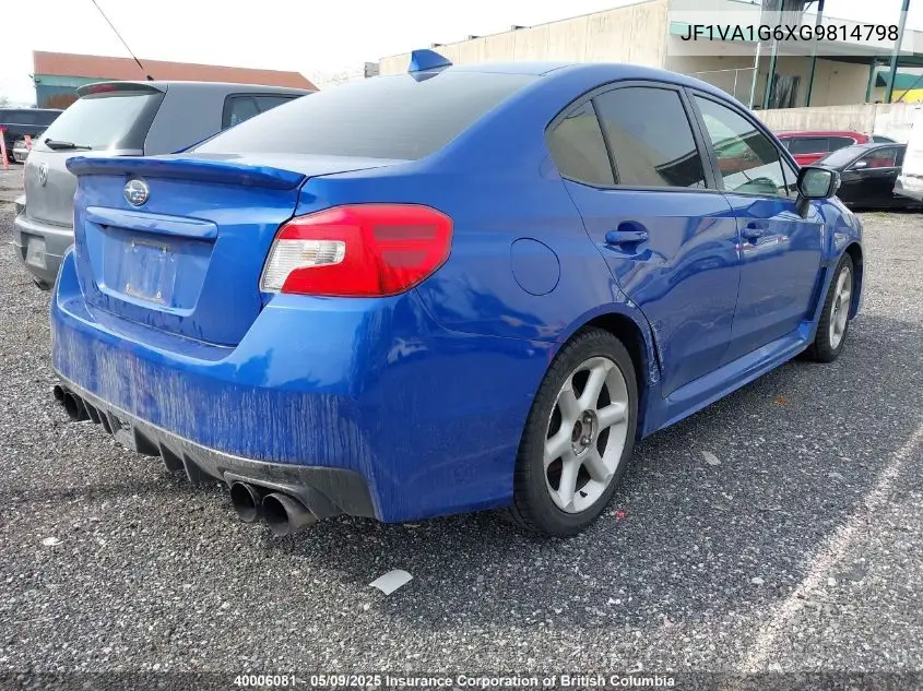 2016 Subaru Wrx Limited VIN: JF1VA1G6XG9814798 Lot: 40006081