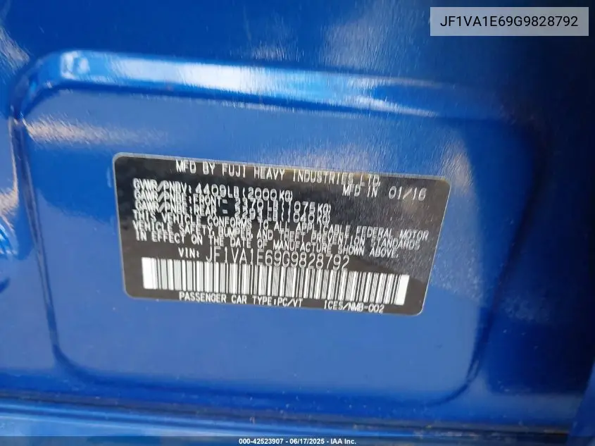 2016 Subaru Wrx Premium VIN: JF1VA1E69G9828792 Lot: 42523907
