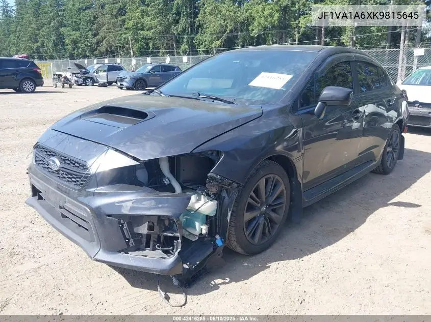 2019 Subaru Wrx VIN: JF1VA1A6XK9815645 Lot: 42416285