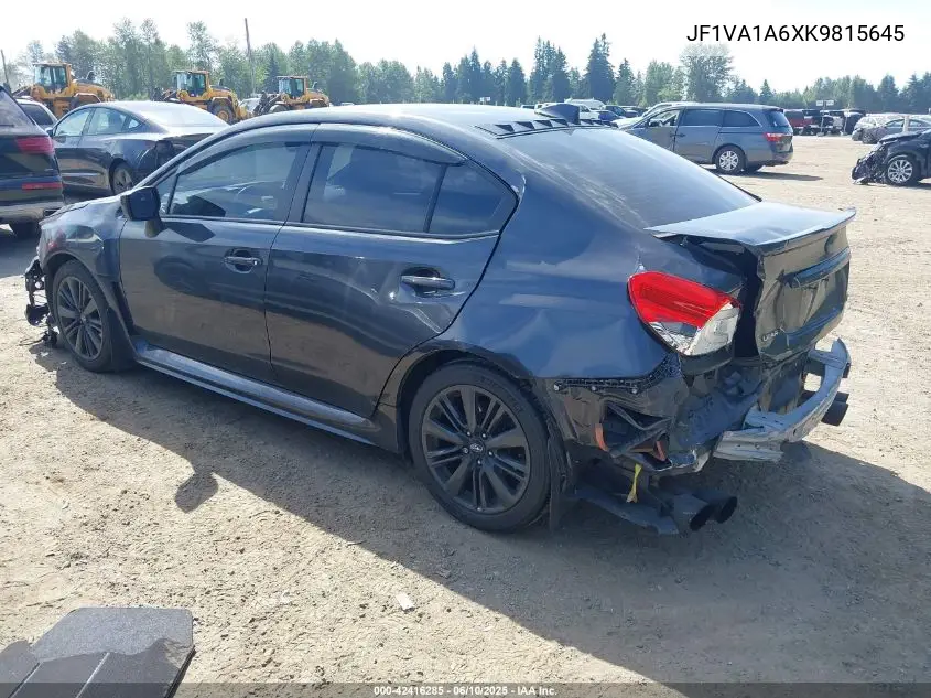 2019 Subaru Wrx VIN: JF1VA1A6XK9815645 Lot: 42416285