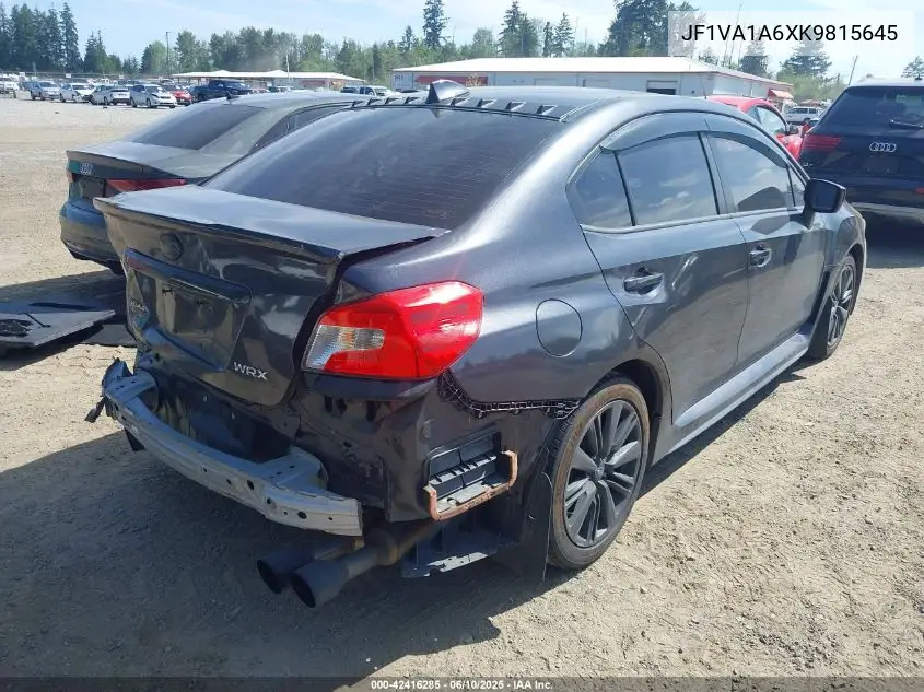 2019 Subaru Wrx VIN: JF1VA1A6XK9815645 Lot: 42416285