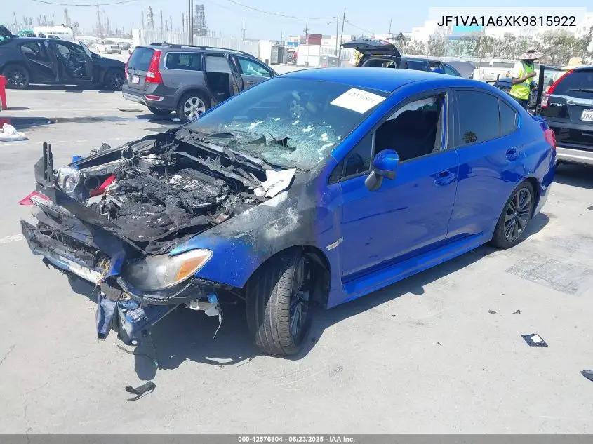 2019 Subaru Wrx VIN: JF1VA1A6XK9815922 Lot: 42576804