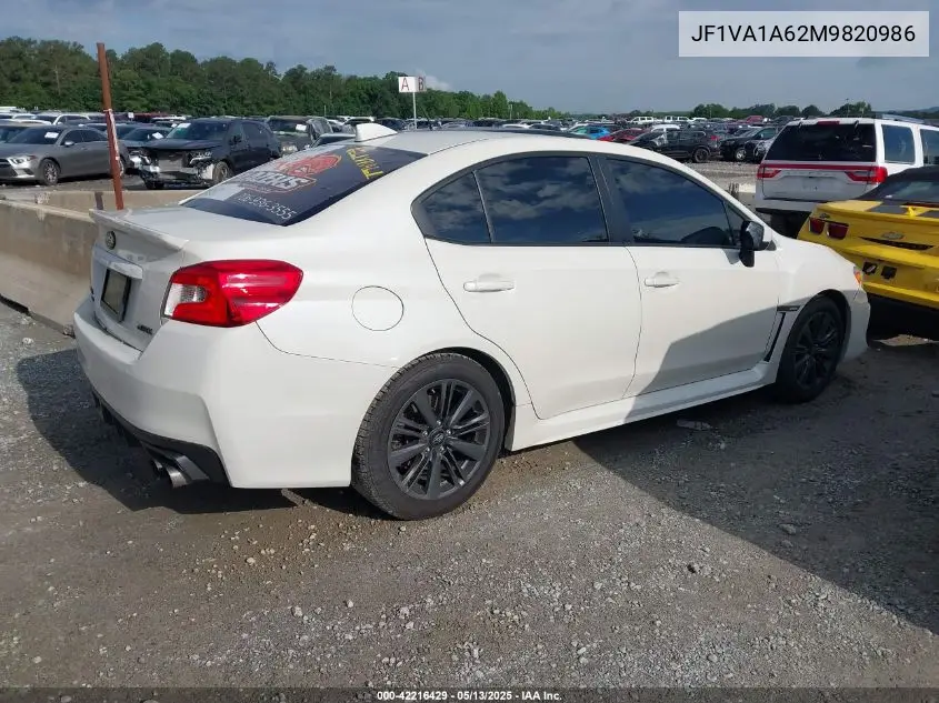 2021 Subaru Wrx VIN: JF1VA1A62M9820986 Lot: 42216429