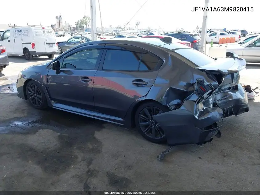 2021 Subaru Wrx VIN: JF1VA1A63M9820415 Lot: 42598065