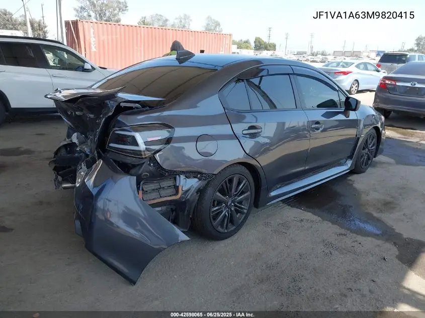 2021 Subaru Wrx VIN: JF1VA1A63M9820415 Lot: 42598065