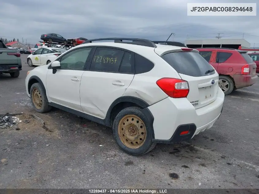 2016 Subaru Crosstrek Premium VIN: JF2GPABC0G8294648 Lot: 12289437