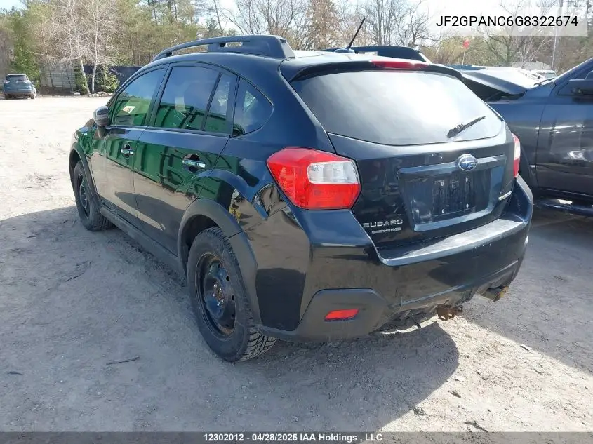 2016 Subaru Crosstrek Limited Package VIN: JF2GPANC6G8322674 Lot: 12302012