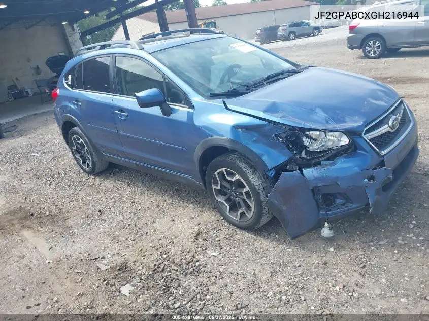 2016 Subaru Crosstrek 2.0I Premium VIN: JF2GPABCXGH216944 Lot: 42616965