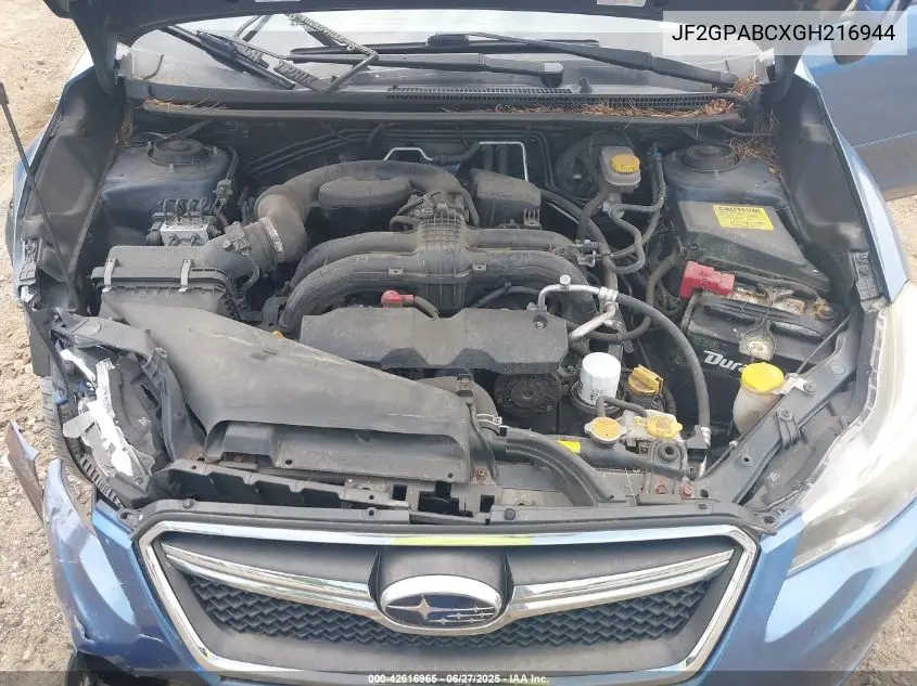 2016 Subaru Crosstrek 2.0I Premium VIN: JF2GPABCXGH216944 Lot: 42616965