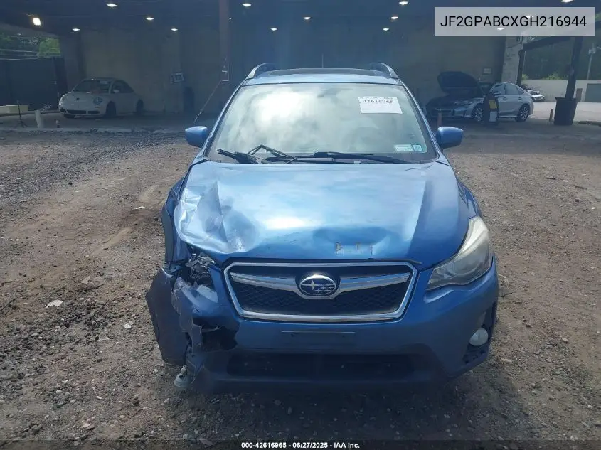 2016 Subaru Crosstrek 2.0I Premium VIN: JF2GPABCXGH216944 Lot: 42616965