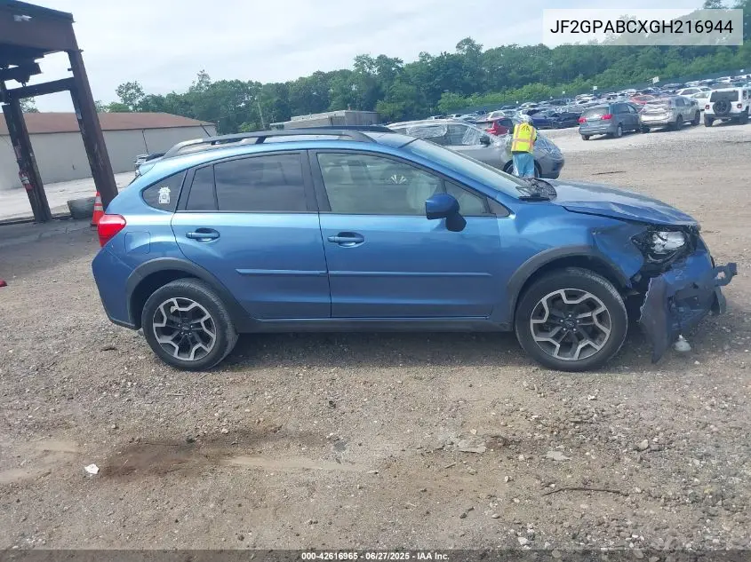 2016 Subaru Crosstrek 2.0I Premium VIN: JF2GPABCXGH216944 Lot: 42616965