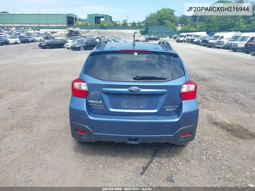 2016 Subaru Crosstrek 2.0I Premium VIN: JF2GPABCXGH216944 Lot: 42616965