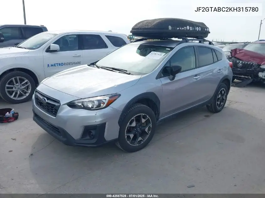 2019 Subaru Crosstrek 2.0I VIN: JF2GTABC2KH315780 Lot: 42587528