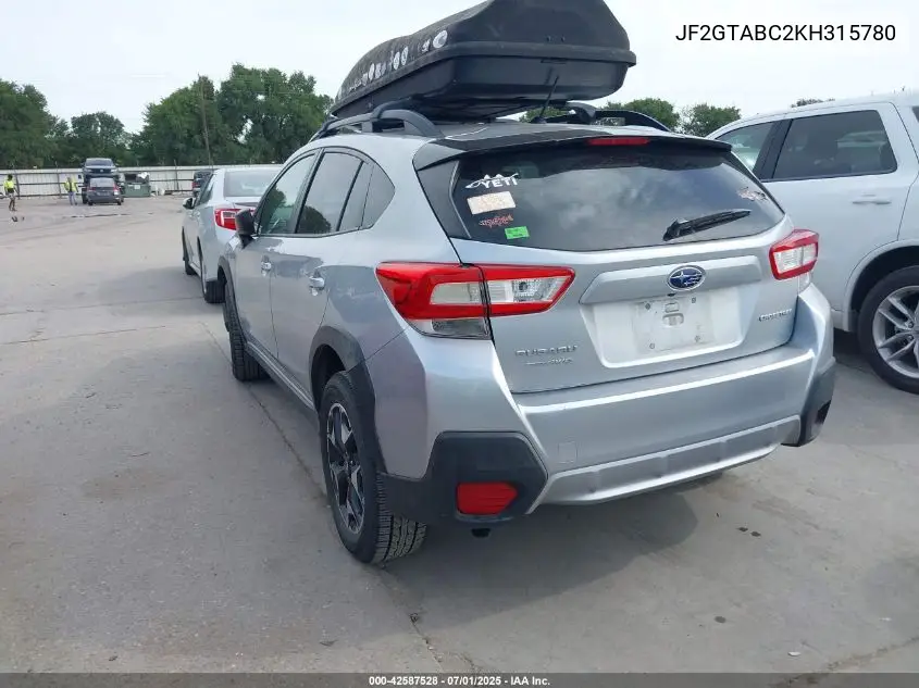 2019 Subaru Crosstrek 2.0I VIN: JF2GTABC2KH315780 Lot: 42587528