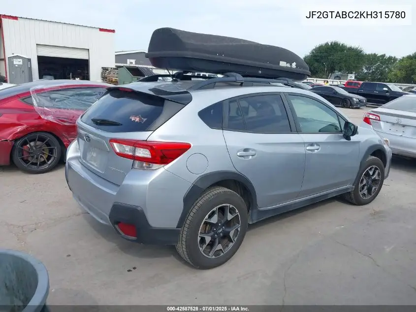2019 Subaru Crosstrek 2.0I VIN: JF2GTABC2KH315780 Lot: 42587528