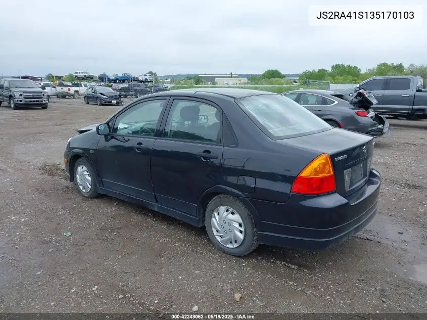 2003 Suzuki Aerio Gs/S VIN: JS2RA41S135170103 Lot: 42249062