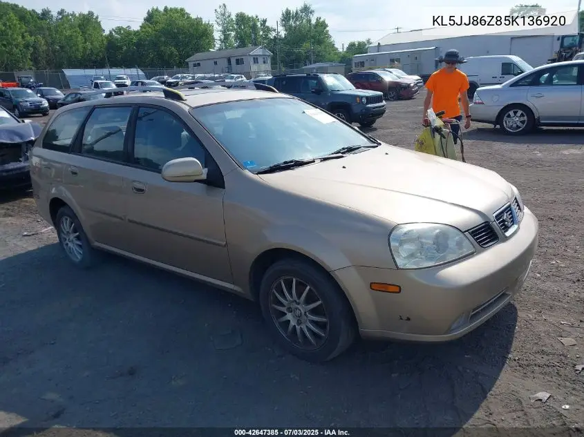 2005 Suzuki Forenza Ex/Lx VIN: KL5JJ86Z85K136920 Lot: 42647385