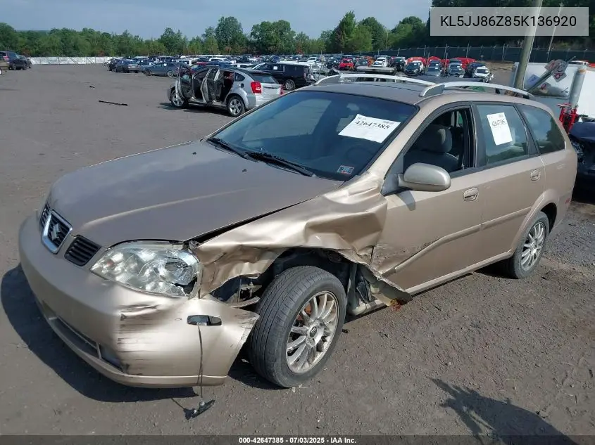 2005 Suzuki Forenza Ex/Lx VIN: KL5JJ86Z85K136920 Lot: 42647385