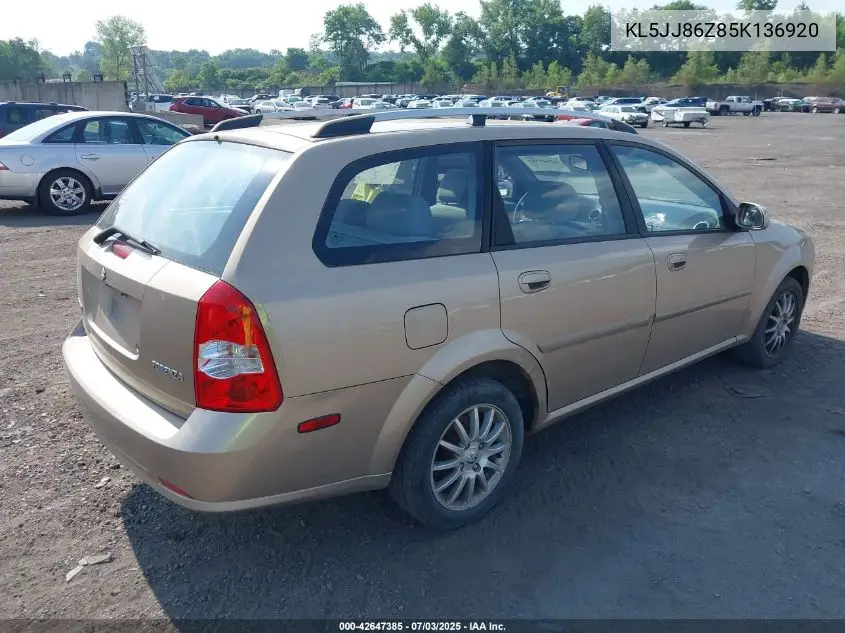 2005 Suzuki Forenza Ex/Lx VIN: KL5JJ86Z85K136920 Lot: 42647385