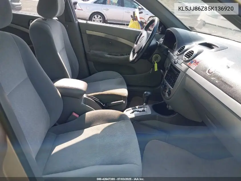 2005 Suzuki Forenza Ex/Lx VIN: KL5JJ86Z85K136920 Lot: 42647385