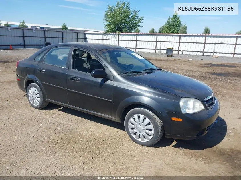 2008 Suzuki Forenza Convenience/Popular VIN: KL5JD56Z88K931136 Lot: 42639104