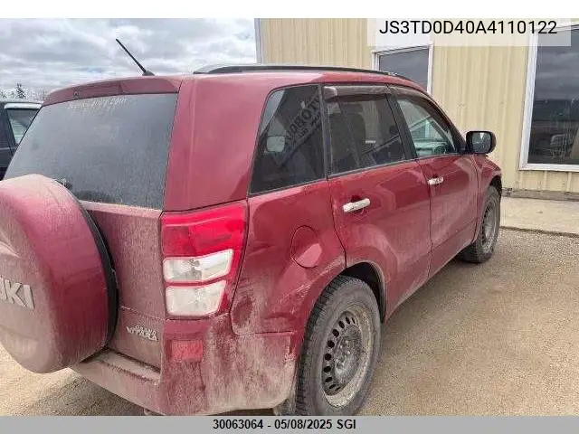 2010 Suzuki Grand Vitara Xsport VIN: JS3TD0D40A4110122 Lot: 30063064